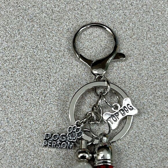DOG PERSON Bag Charm Keychain Multi Faux Pearl Suede Tassel Bone Paw Pendant - Picture 10 of 11